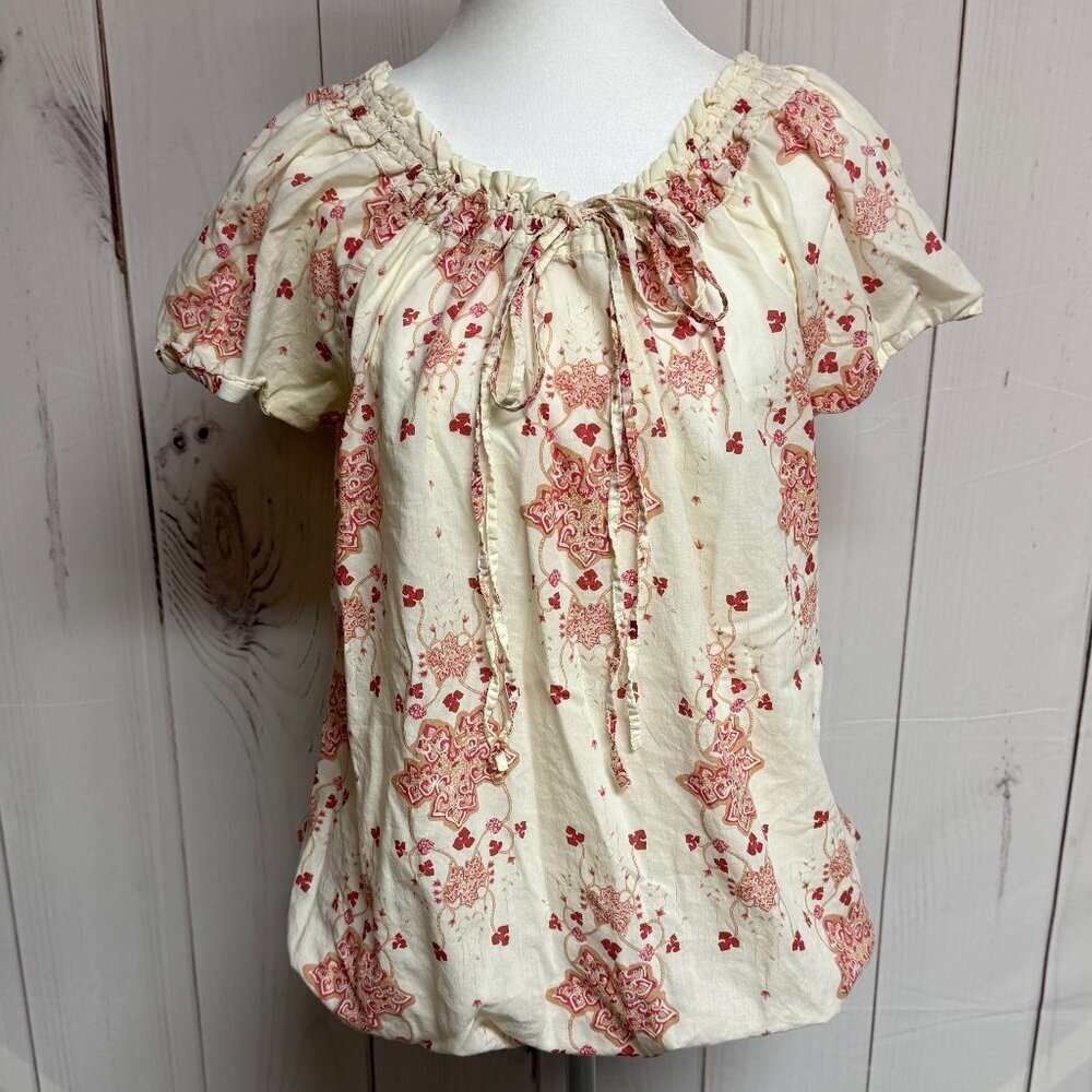 Patagonia‎ Elsa Top Women's Medium Ivory Red Floral Organic Cotton Boho Shirt